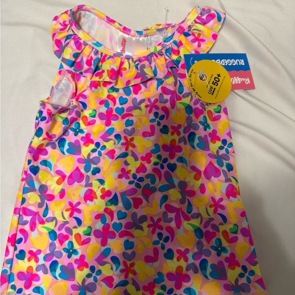 Ruffle Butts Colorful Floral Ruffle Tank Top - Girls